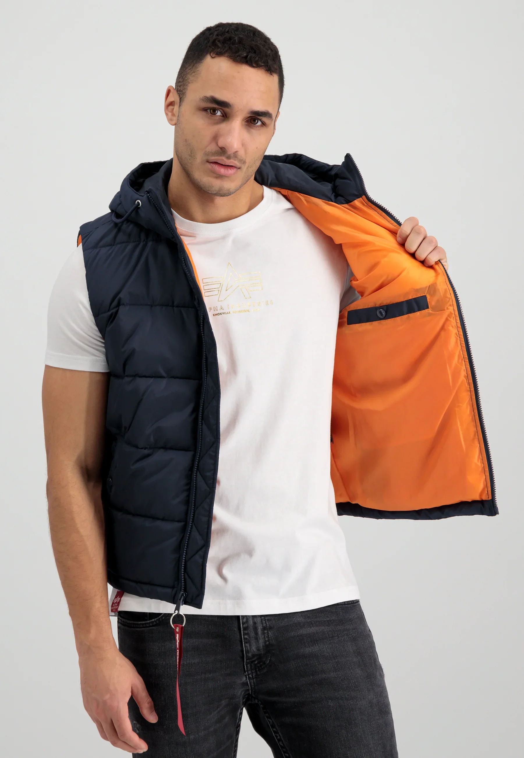 Alpha Industries Hooded Gilet Puffer Body Warmer Navy Blue 624 - Image 6