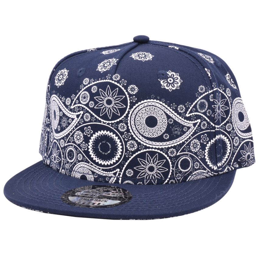 Carbon 212 Paisley Print Flat Peak Snapback Cap Navy - 1105