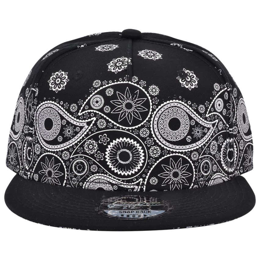 Carbon 212 Paisley Print Flat Peak Snapback Cap Black - 1109