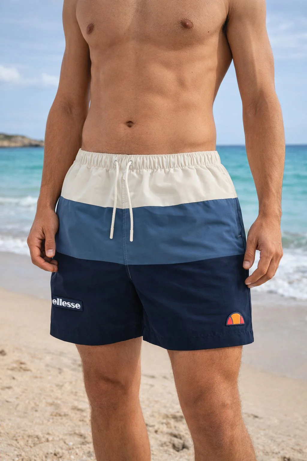 Ellesse Cielo Retro 80s Colour Block Swim Shorts Navy/Off White/Blue/Navy - 952