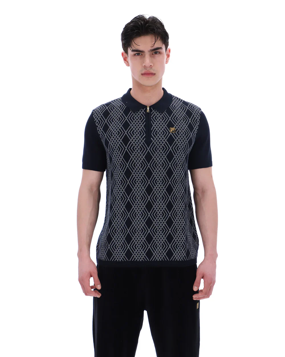 FILA Gold Castello Jacquard Knitted Polo With Zip Black - 257