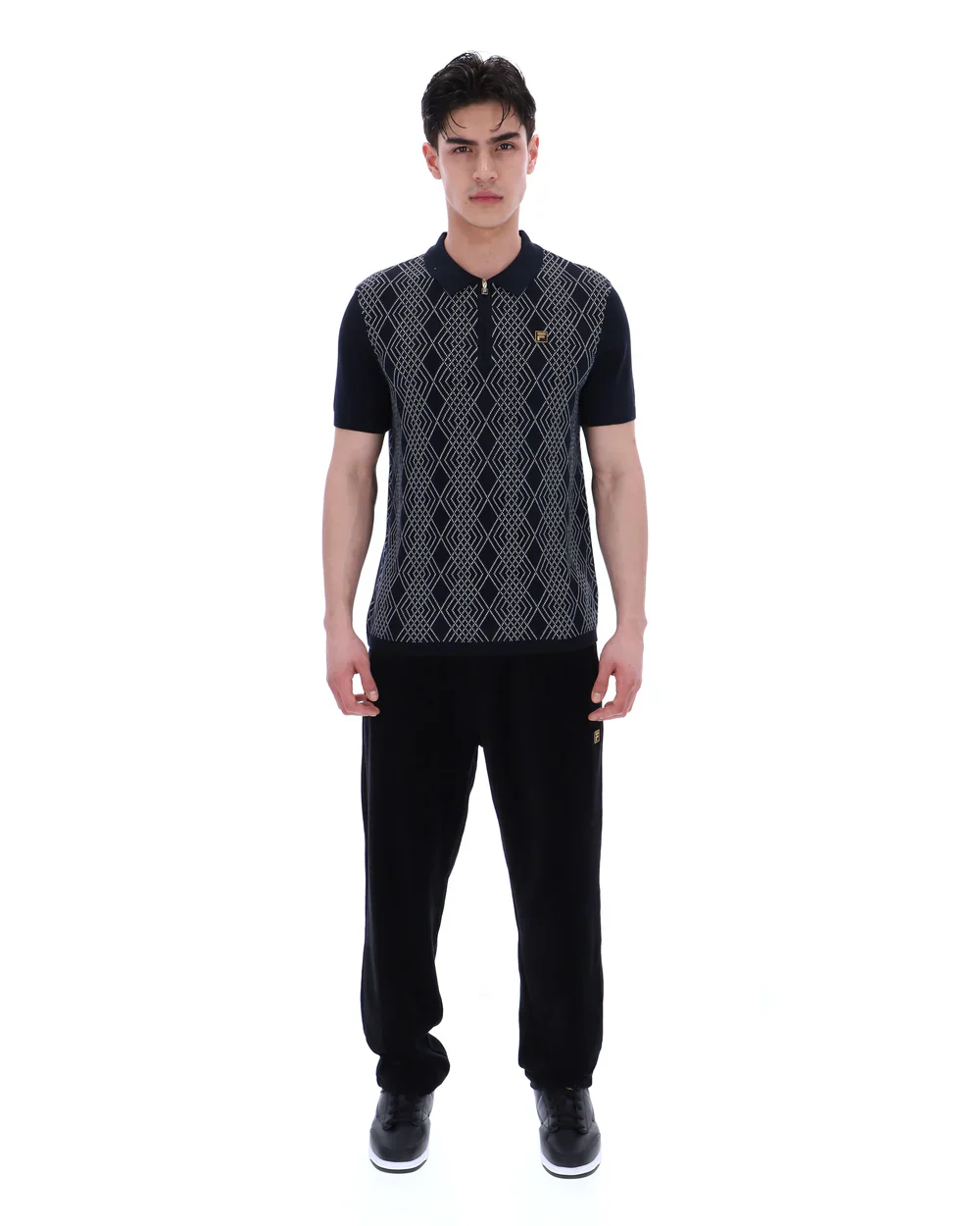 FILA Gold Castello Jacquard Knitted Polo With Zip Black - 257 - Image 2