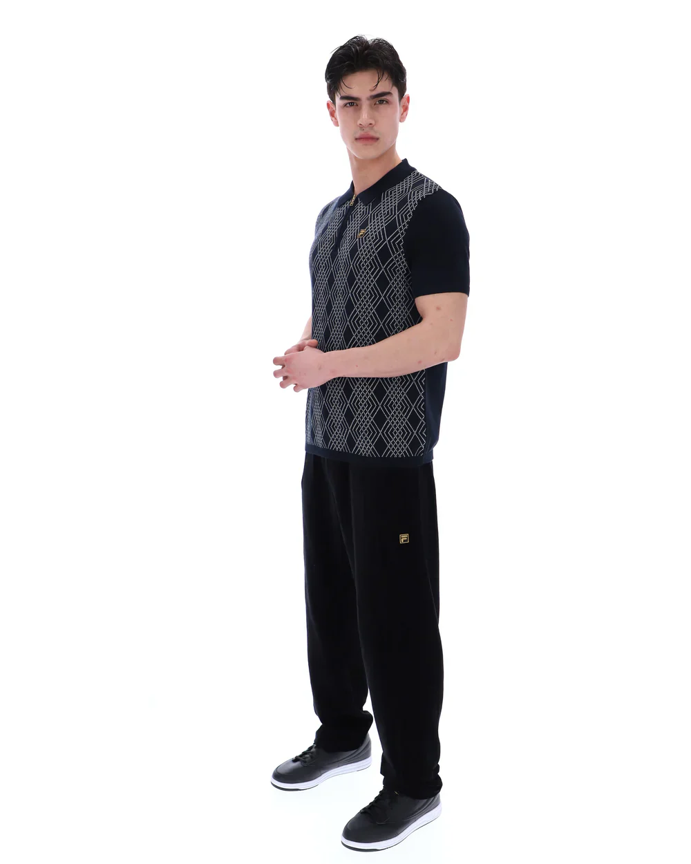 FILA Gold Castello Jacquard Knitted Polo With Zip Black - 257 - Image 3