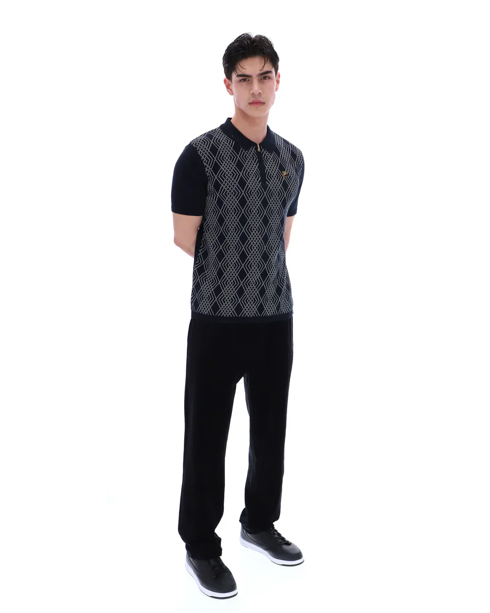 FILA Gold Castello Jacquard Knitted Polo With Zip Black - 257 - Image 4