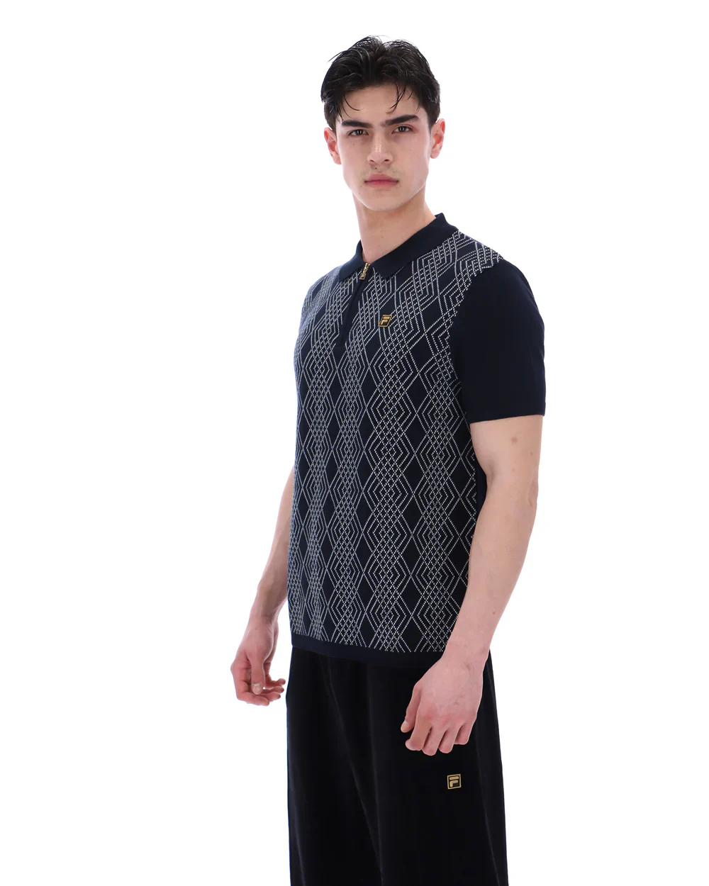 FILA Gold Castello Jacquard Knitted Polo With Zip Black - 257 - Image 6