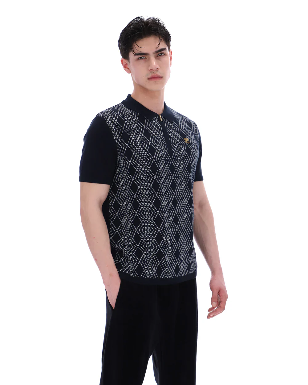 FILA Gold Castello Jacquard Knitted Polo With Zip Black - 257 - Image 7