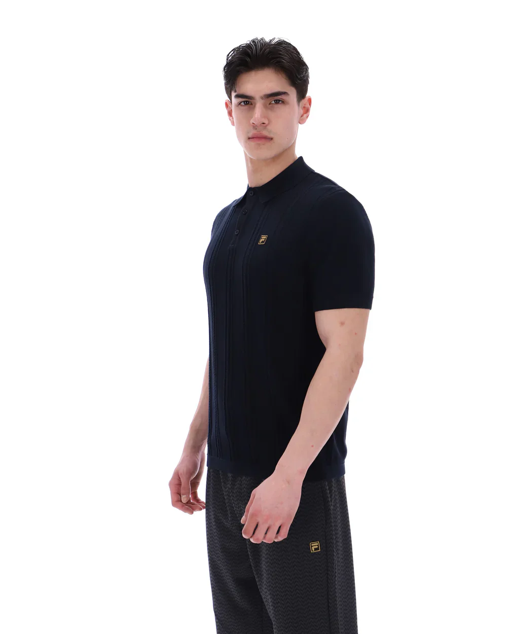 FILA Gold Barns Cable Pattern Knitted Polo Black - 198 - Image 3