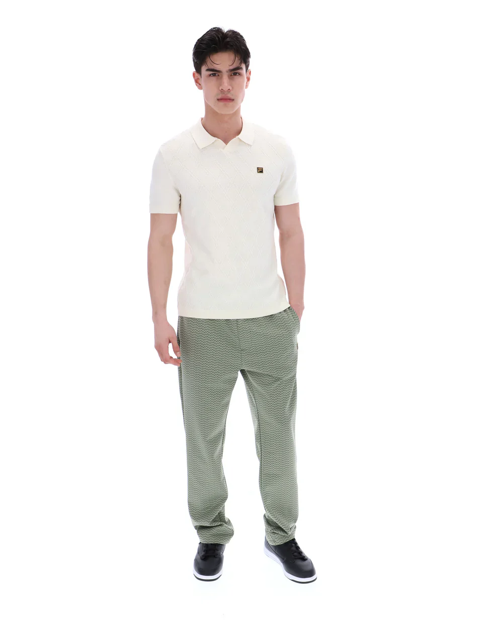 FILA Gold Denny diamond Knit open Collar Polo Ecru - 266