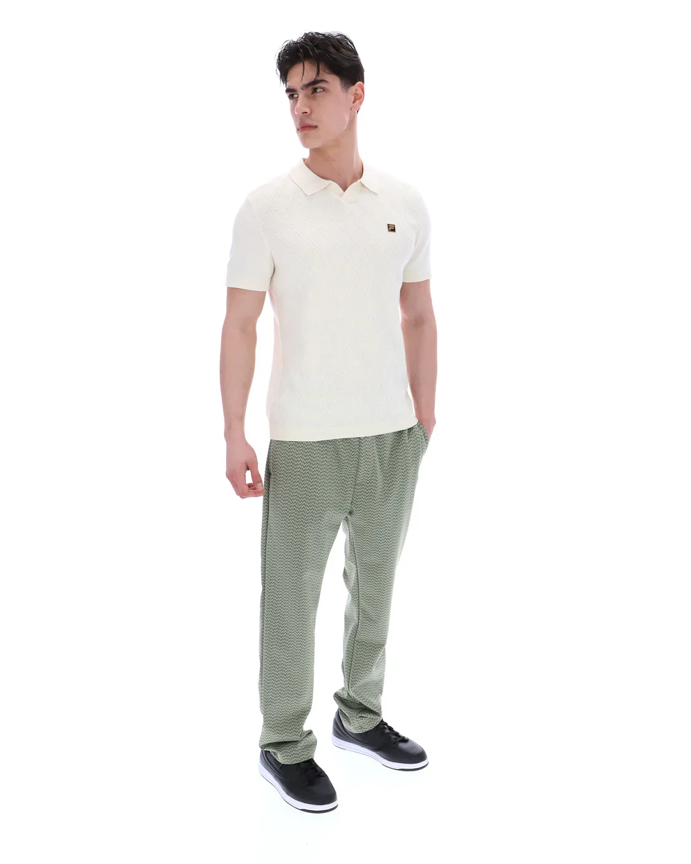 FILA Gold Denny diamond Knit open Collar Polo Ecru - 266 - Image 3