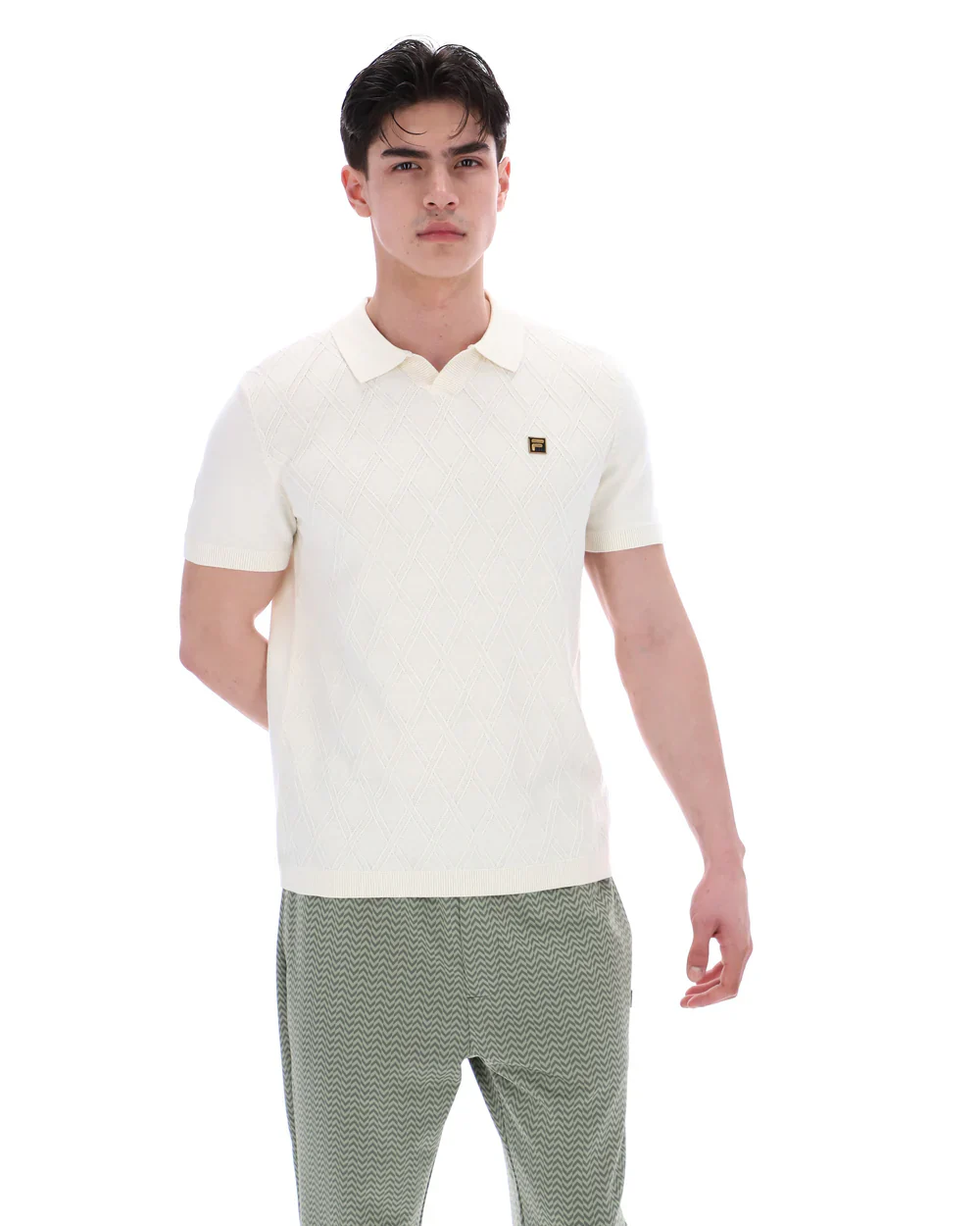 FILA Gold Denny diamond Knit open Collar Polo Ecru - 266 - Image 5