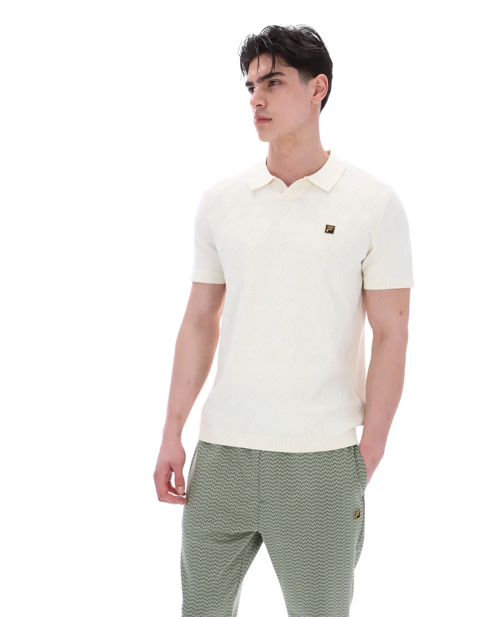 FILA Gold Denny diamond Knit open Collar Polo Ecru - 266 - Image 6