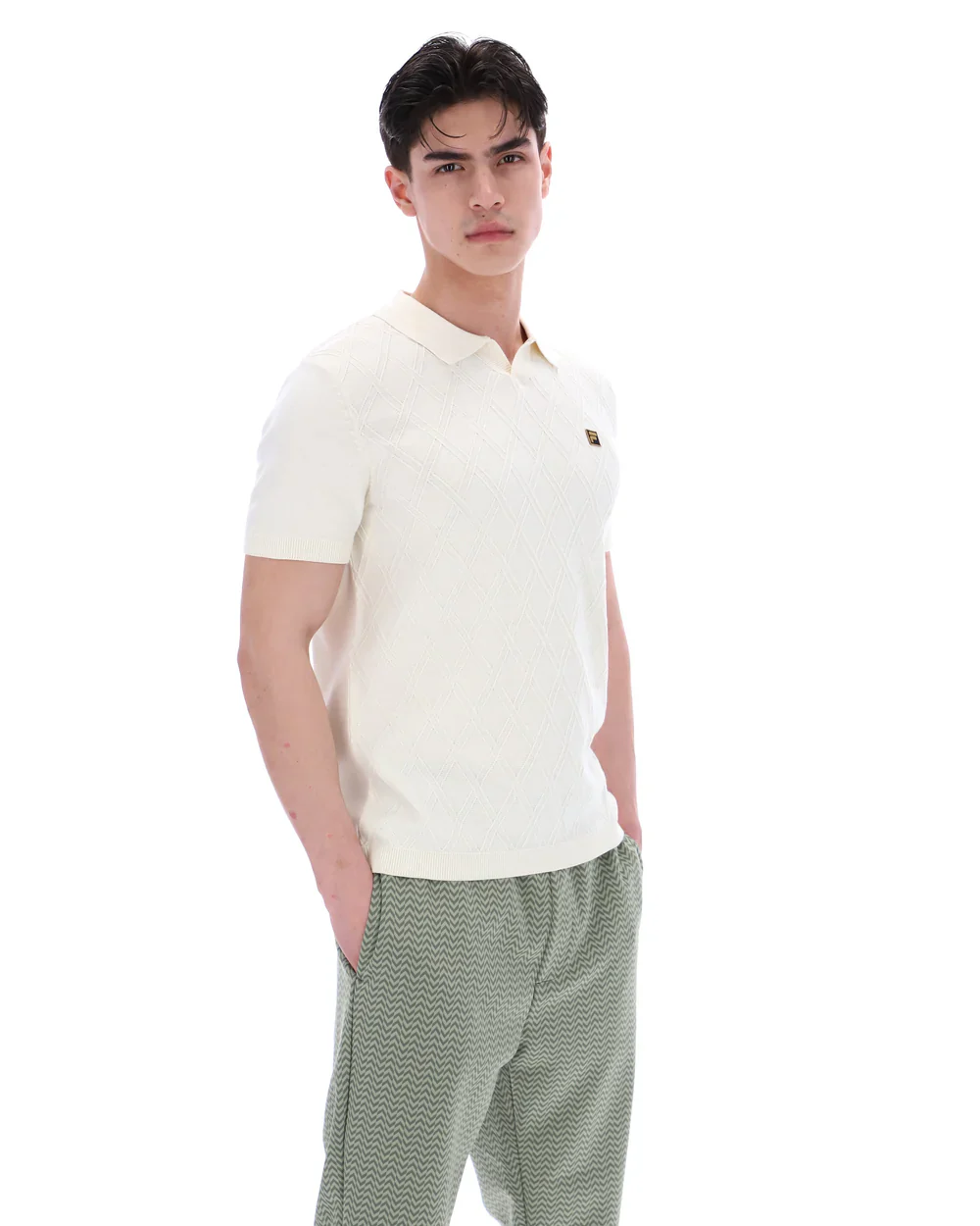 FILA Gold Denny diamond Knit open Collar Polo Ecru - 266 - Image 7