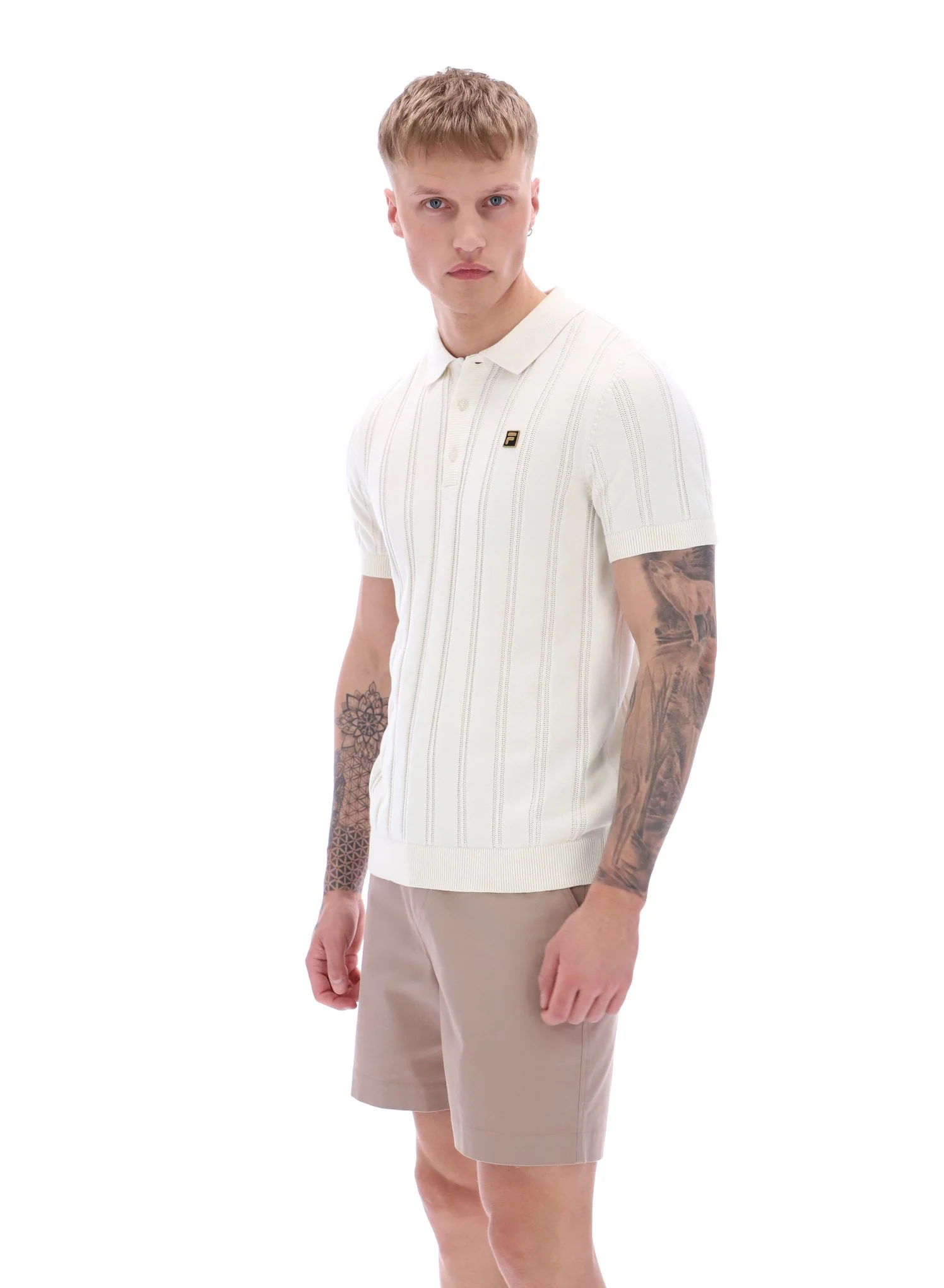 FILA Gold Kennedy Textured Stripe Knit Polo Ecru - 060 - Image 3