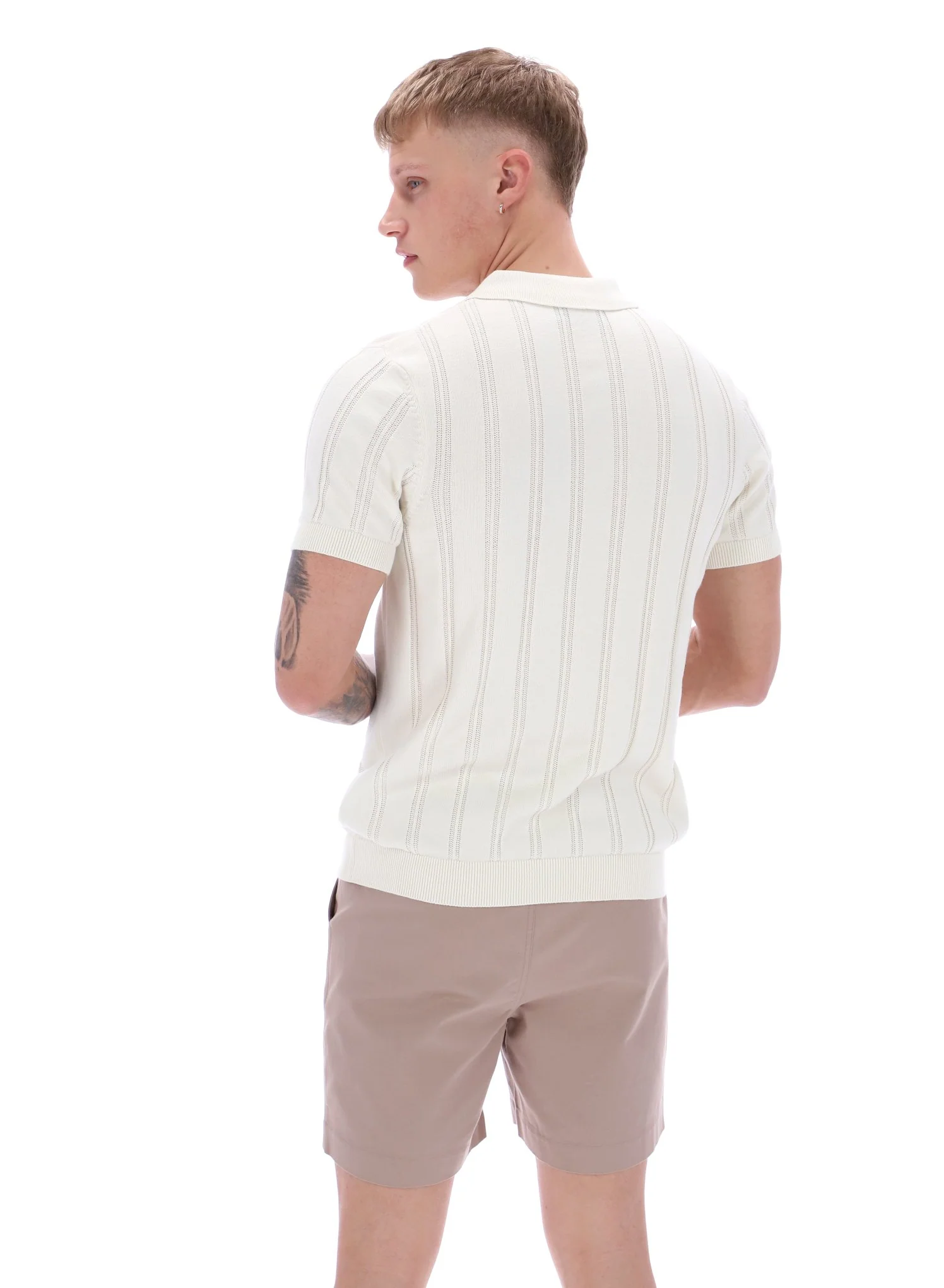 FILA Gold Kennedy Textured Stripe Knit Polo Ecru - 060 - Image 4