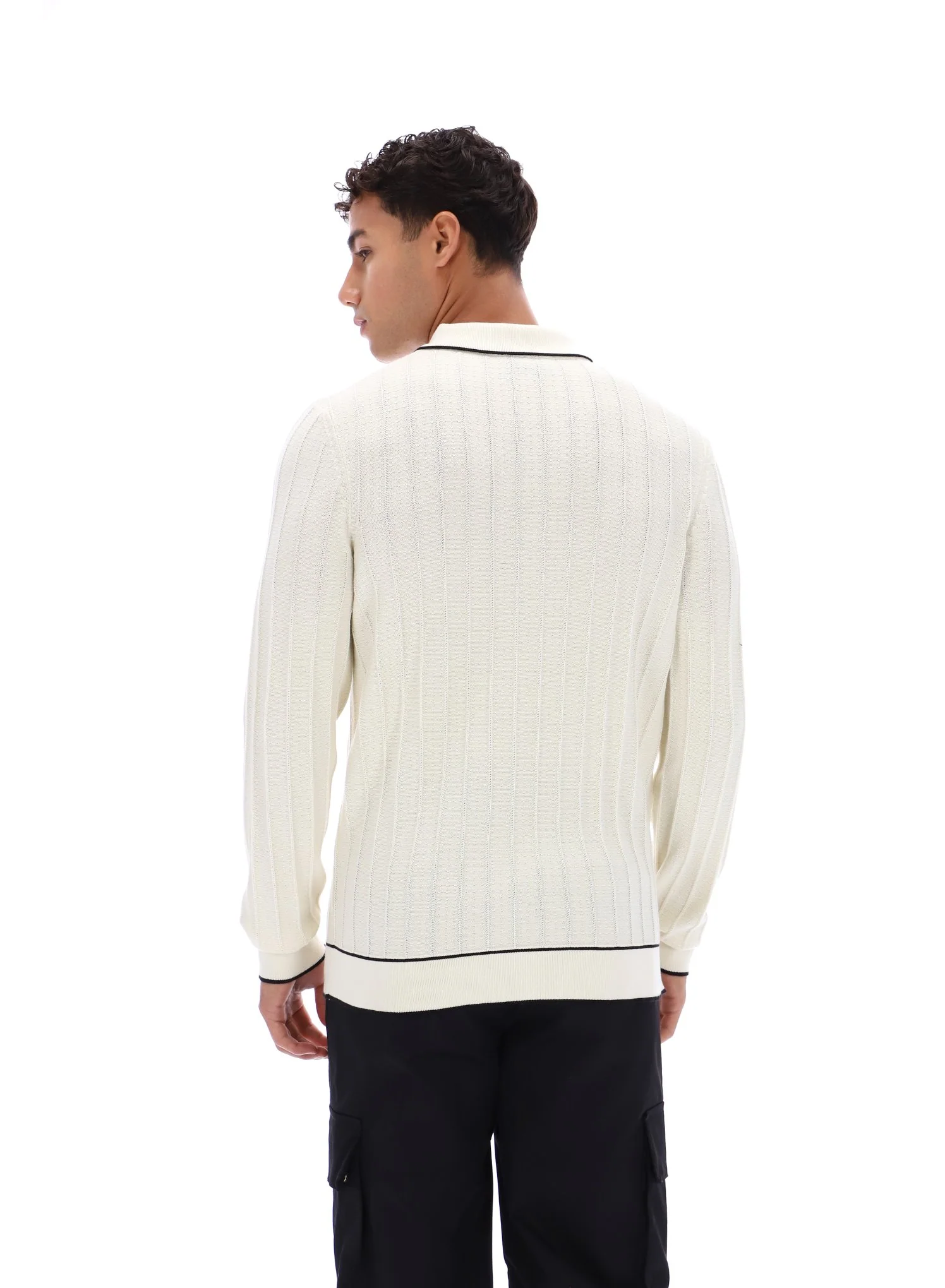 FILA Gold Sully Textured Knit L/S Polo Ecru - 584 - Image 4