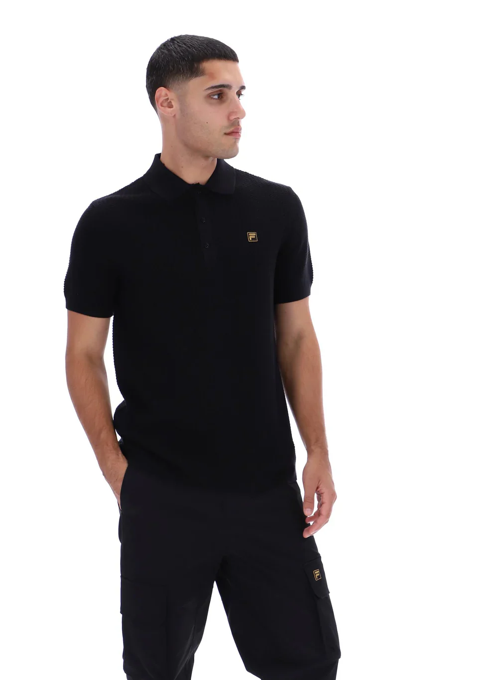 FILA Gold Sander Textured Knitted Polo Black - 010 - Image 6
