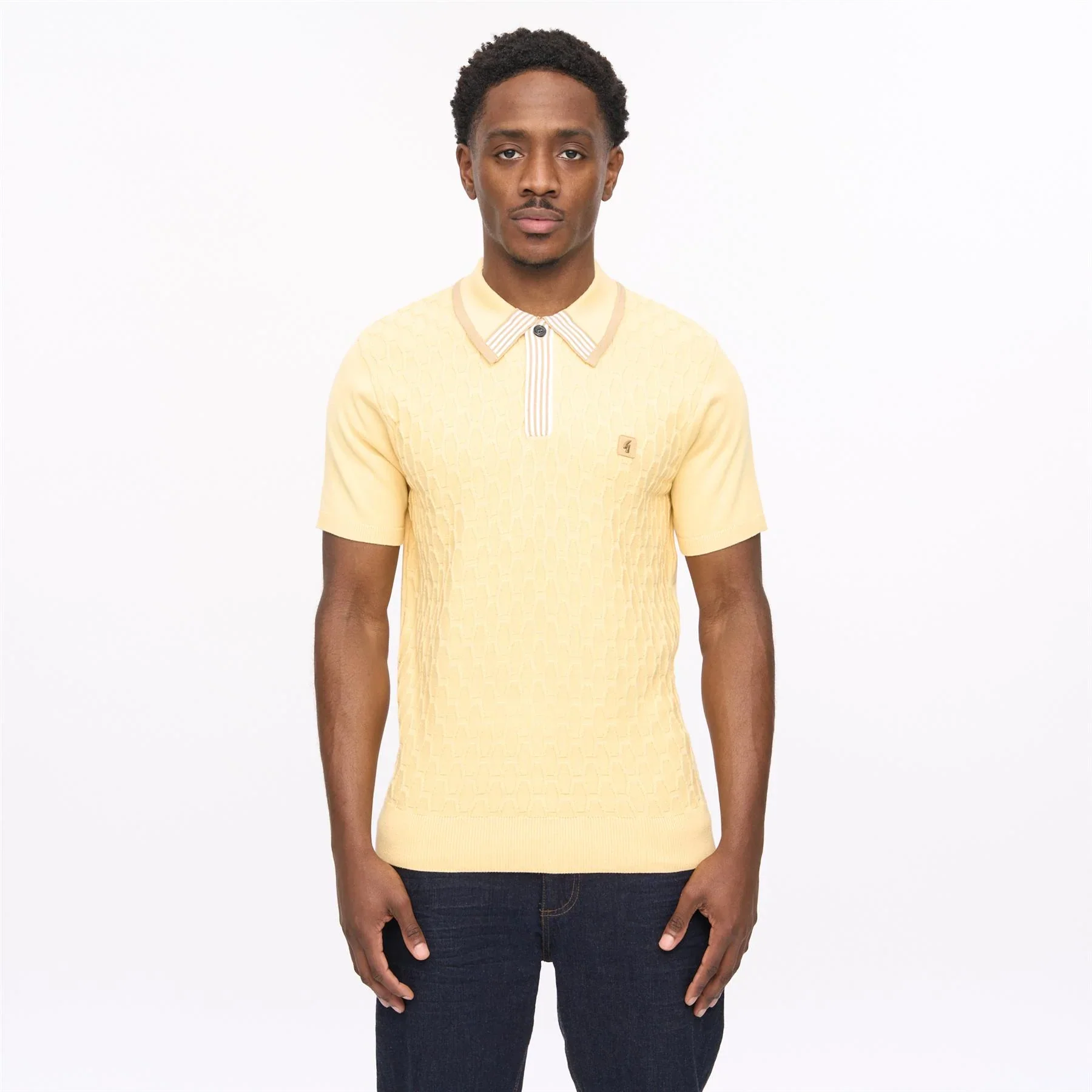 Gabicci Vintage Bourne SS Striped Knit Polo Lemon - 210 - Image 3
