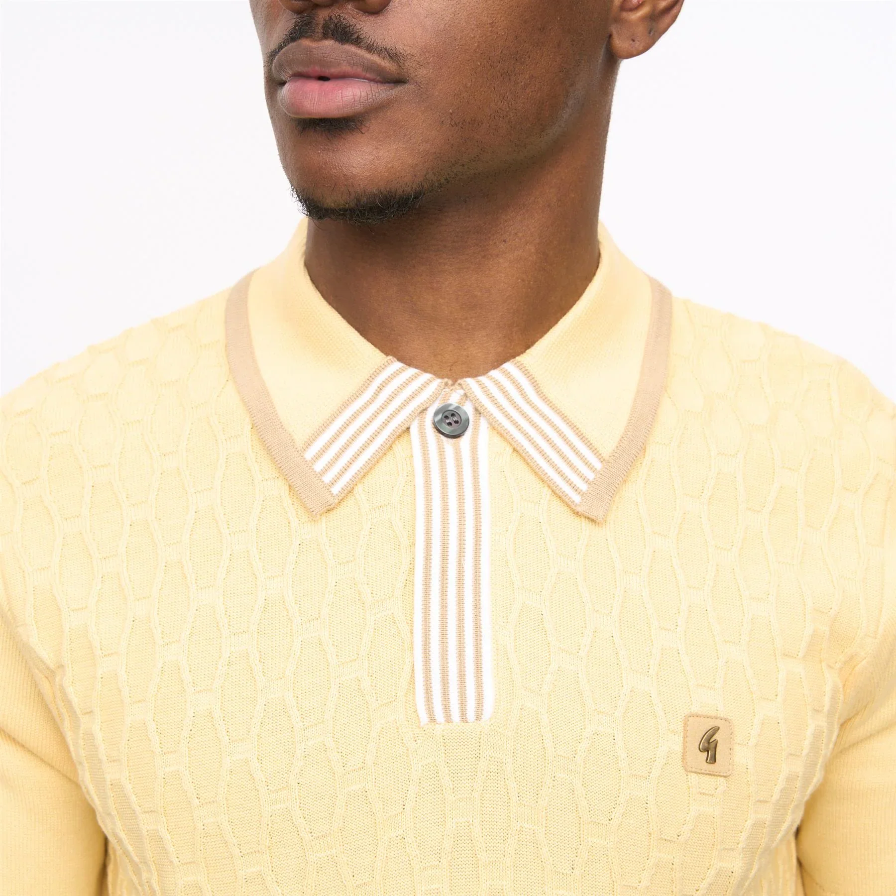 Gabicci Vintage Bourne SS Striped Knit Polo Lemon - 210 - Image 4