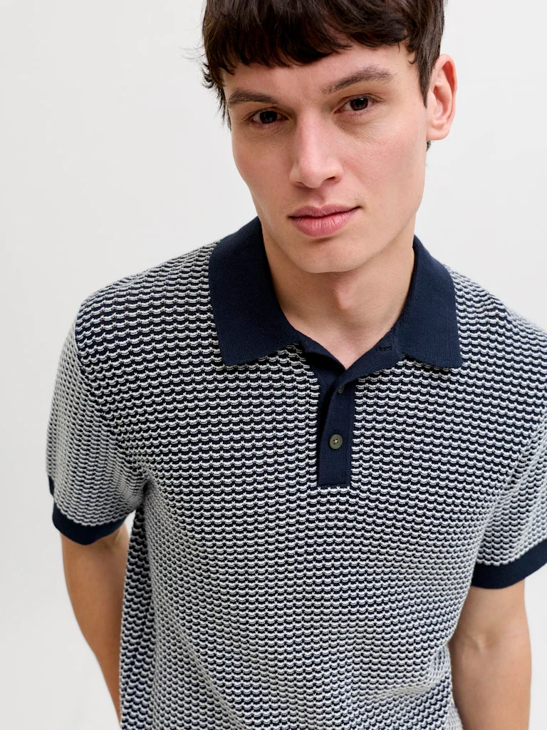 Jack & Jones Kingsley Knit SS Polo Navy - 066 - Image 4