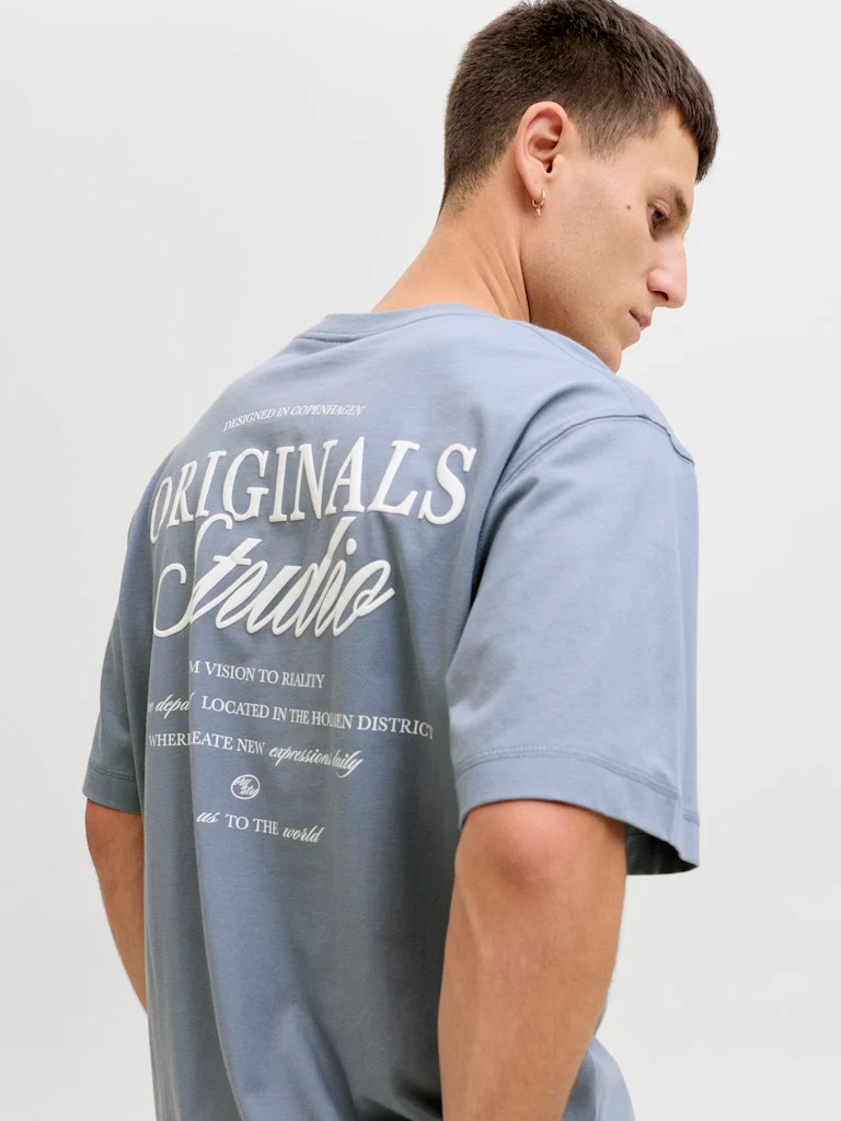 Jack & Jones Loose Fit Back Print Tee Tradewinds Grey - 380