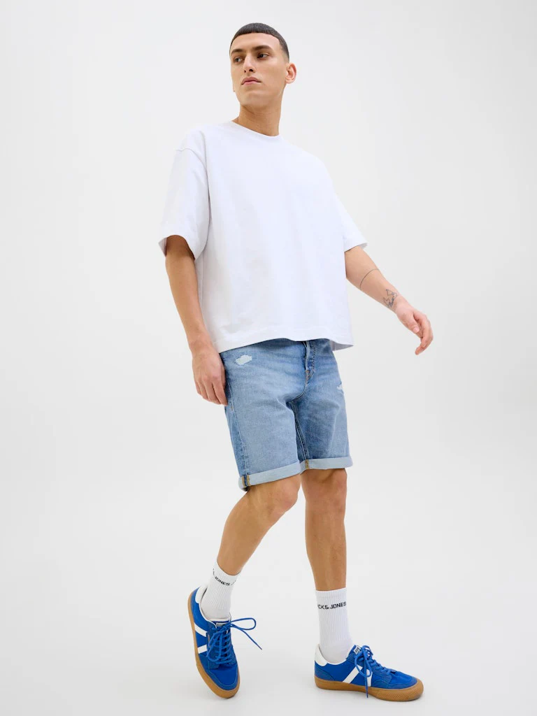 Jack & Jones Rick Original AM 360 Ripped Denim Shorts Blue - 933 - Image 2