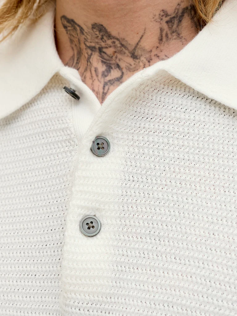 Jack & Jones Riley Knit SS Polo (Cloud Dancer) Ecru - 050 - Image 5