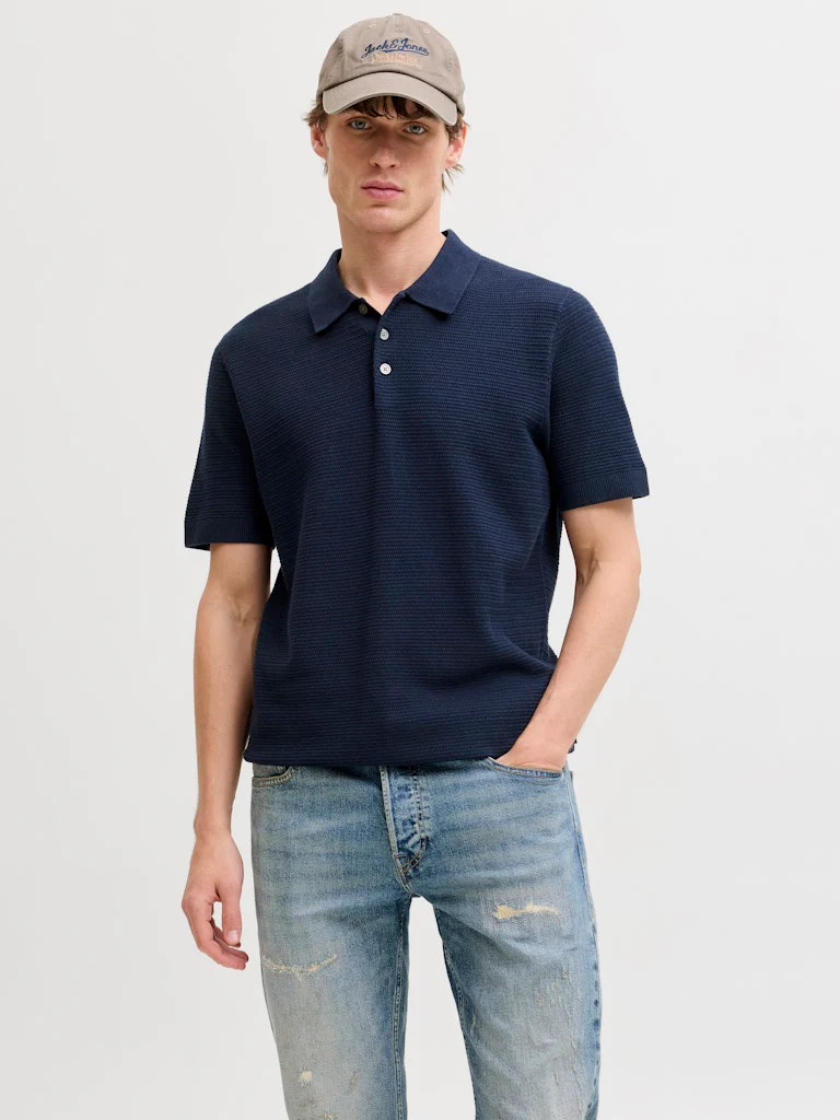 Jack & Jones Riley Knit SS Polo (Sky Captain) Navy Blue - 044 - Image 2