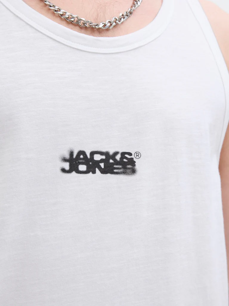 Jack & Jones Sago Small Logo Slub Tank Vest Top White - 397 - Image 5