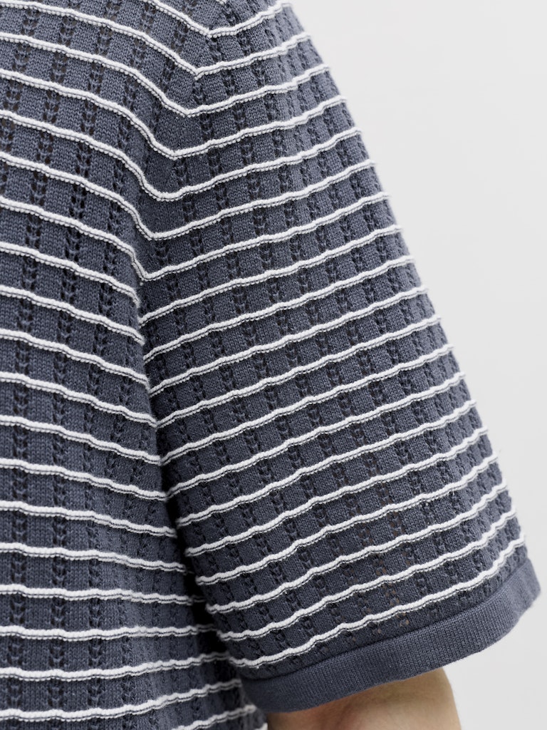 Jack & Jones Striped Knitwear V Neck Polo Navy - 045 - Image 3