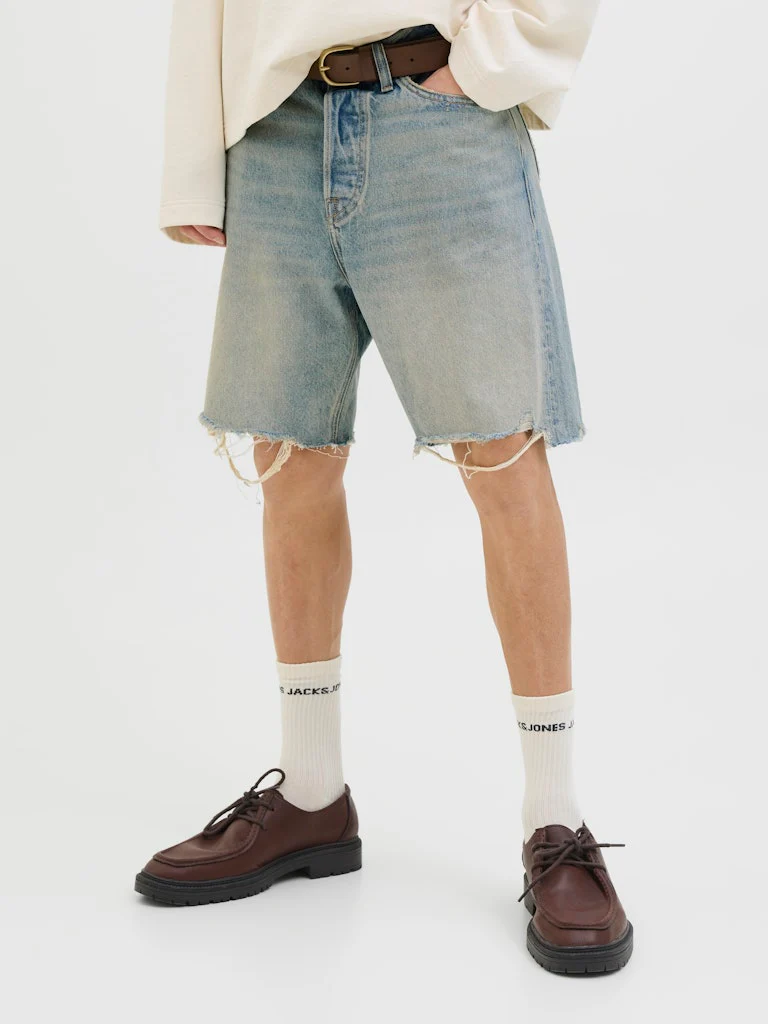 Jack & Jones Tony Cooper 590 Loose Fit Distressed Denim Shorts Light Blue - 940