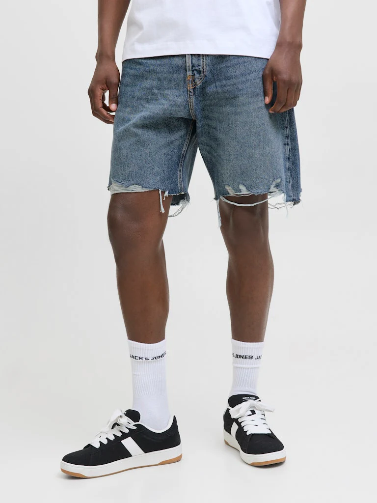 Jack & Jones Tony Cooper 590 Loose Fit Distressed Denim Shorts Mid Blue - 939