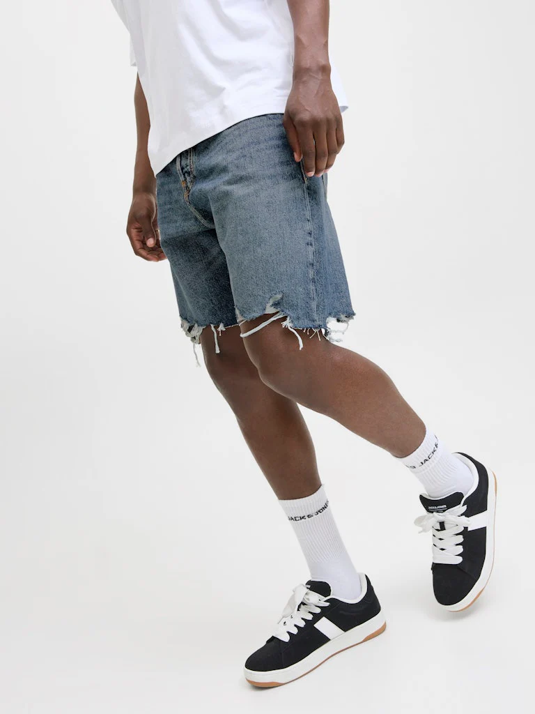 Jack & Jones Tony Cooper 590 Loose Fit Distressed Denim Shorts Mid Blue - 939 - Image 2