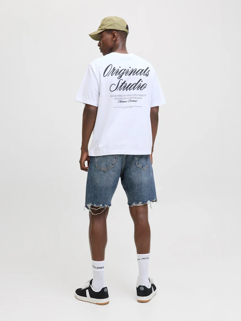Jack & Jones Tony Cooper 590 Loose Fit Distressed Denim Shorts Mid Blue - 939 - Image 4