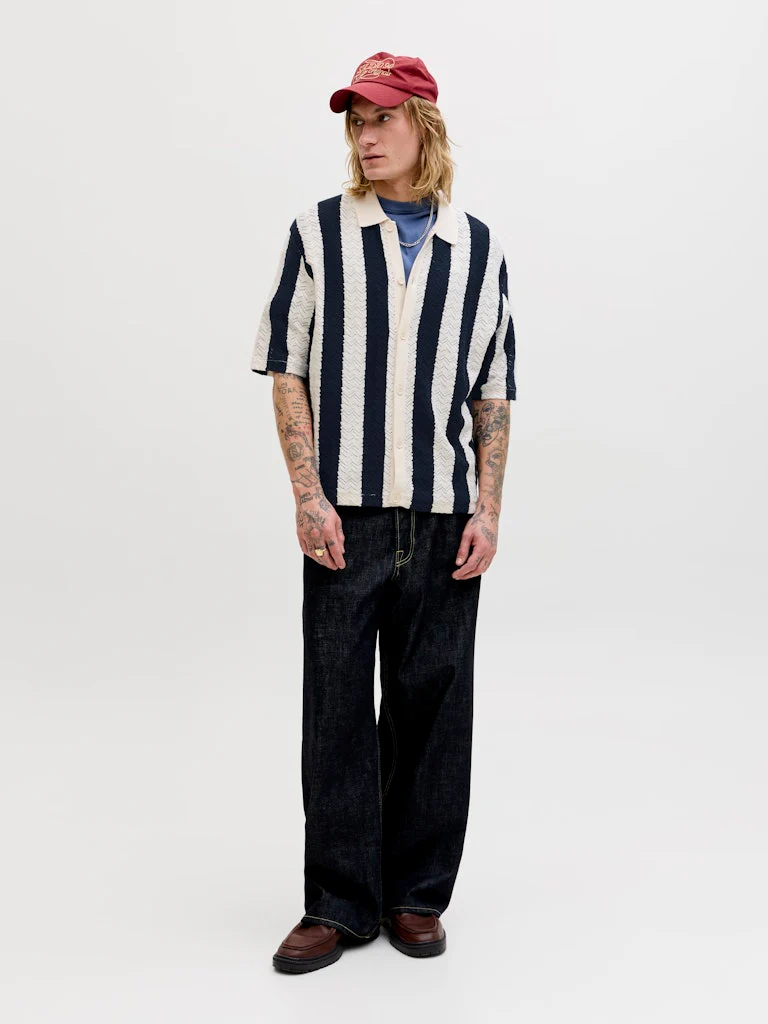 Jack & Jones Tyler SS Knit Polo Ecru/Navy - 148 - Image 4