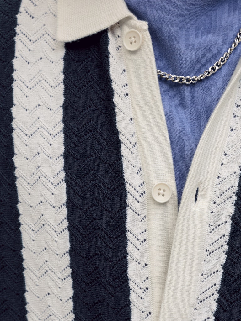 Jack & Jones Tyler SS Knit Polo Ecru/Navy - 148 - Image 5