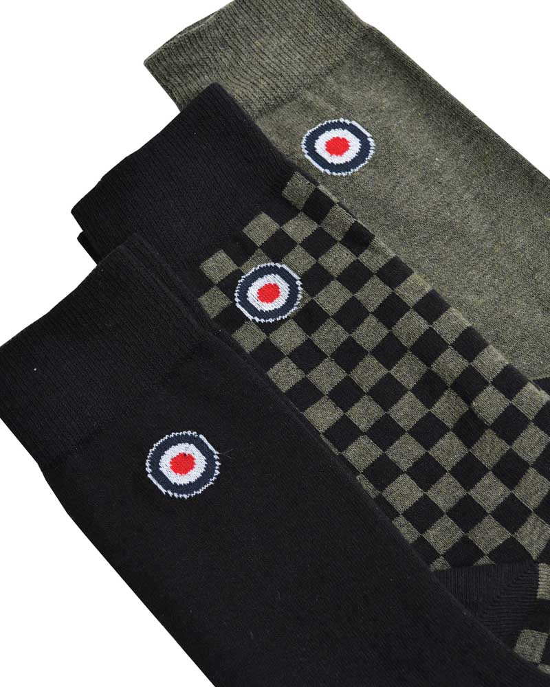 Lambretta 3 Pack Checker Socks Khaki/Black - 1009 - Image 3