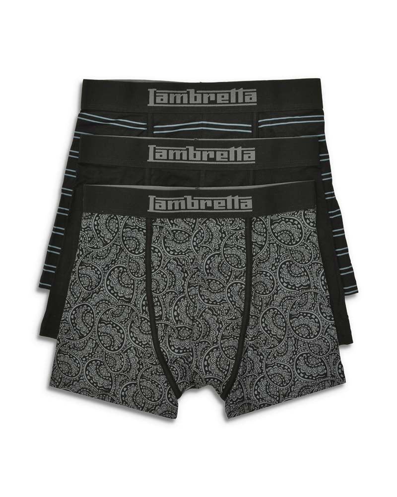 Lambretta 3 Pack Paisley Boxers Black/Grey - 1152