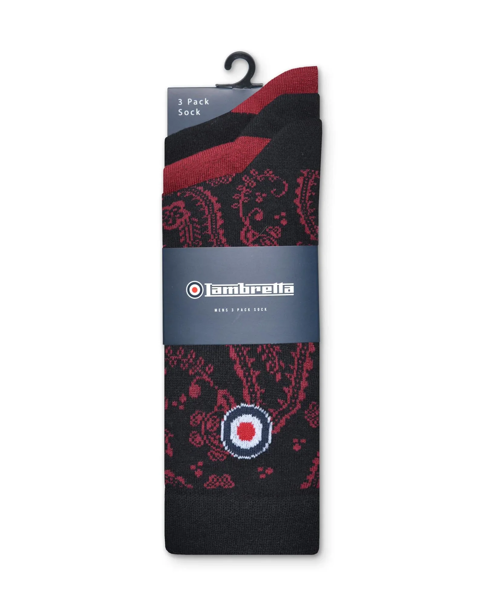 Lambretta 3 Pack Paisley Target Socks Black/Burgundy - 1178