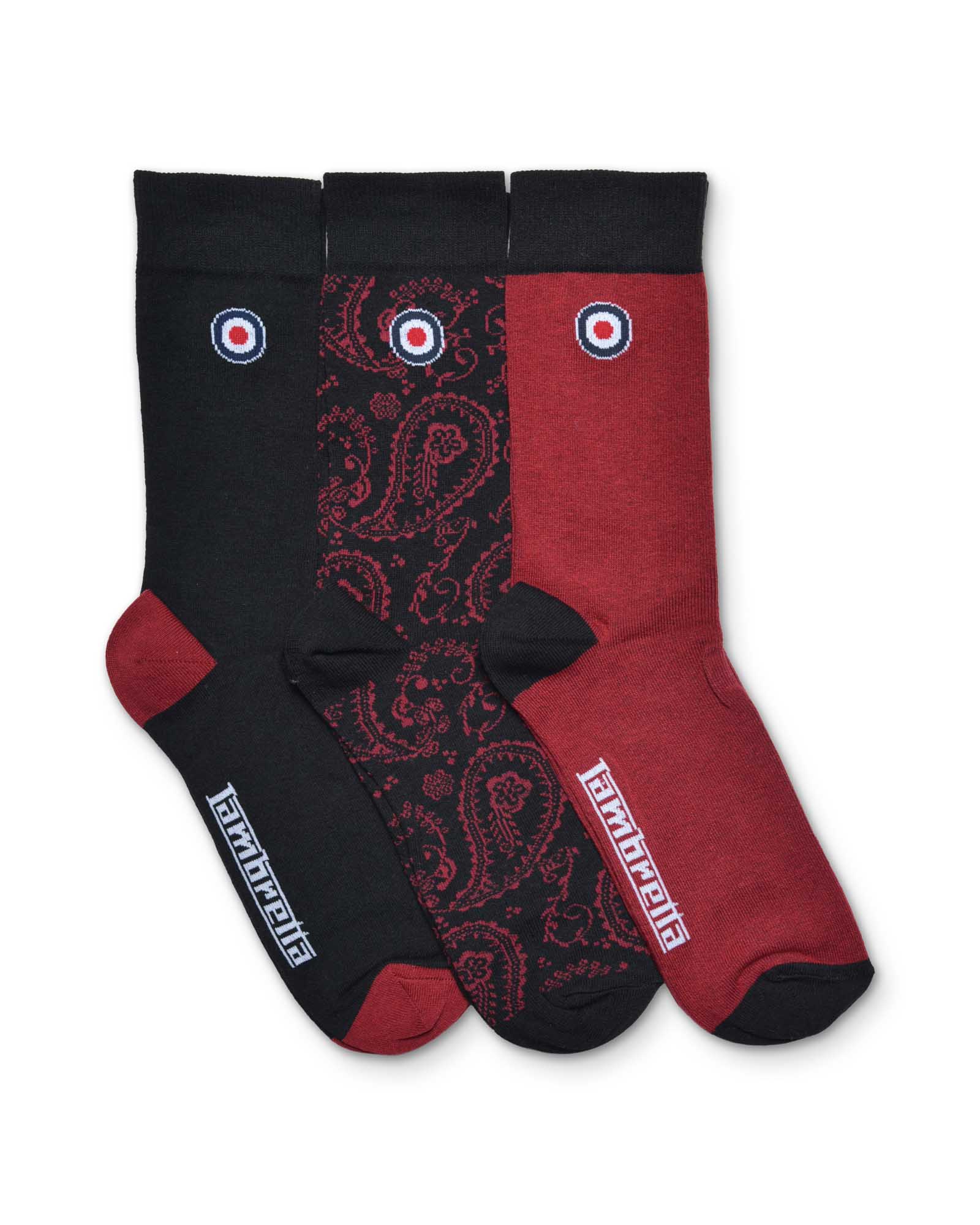 Lambretta 3 Pack Paisley Target Socks Black/Burgundy - 1178 - Image 2