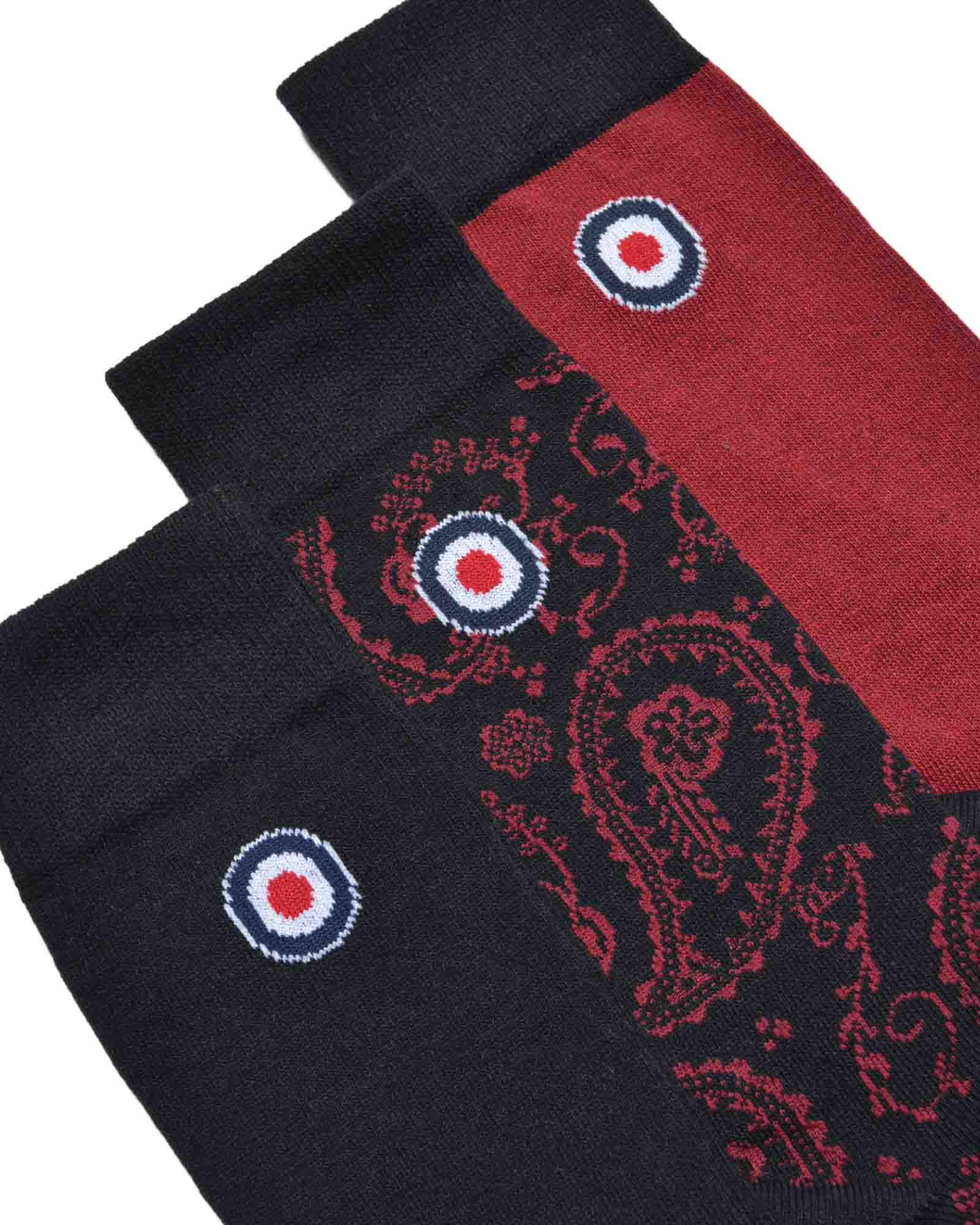 Lambretta 3 Pack Paisley Target Socks Black/Burgundy - 1178 - Image 3