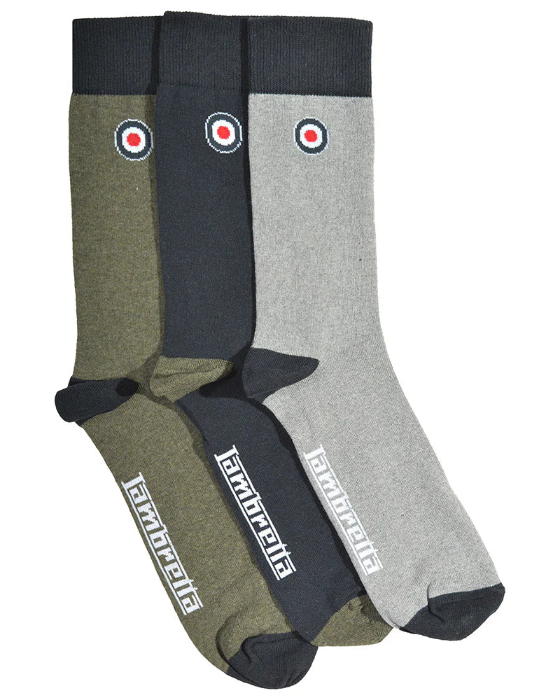Lambretta 3 Pack Paisley Target Socks Grey/Navy/Khaki - 1458 - Image 2