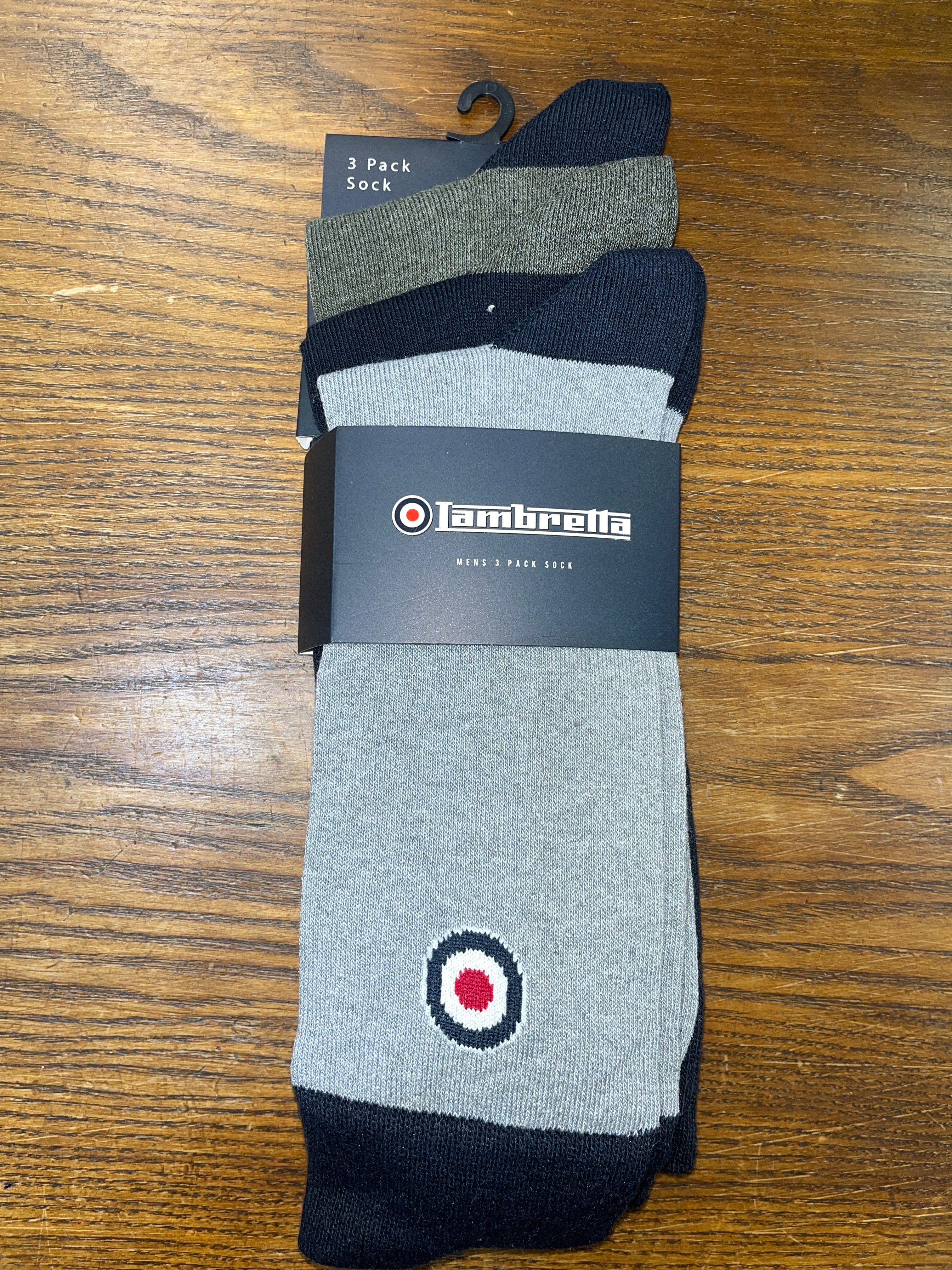 Lambretta 3 Pack Paisley Target Socks Grey/Navy/Khaki - 1458 - Image 3