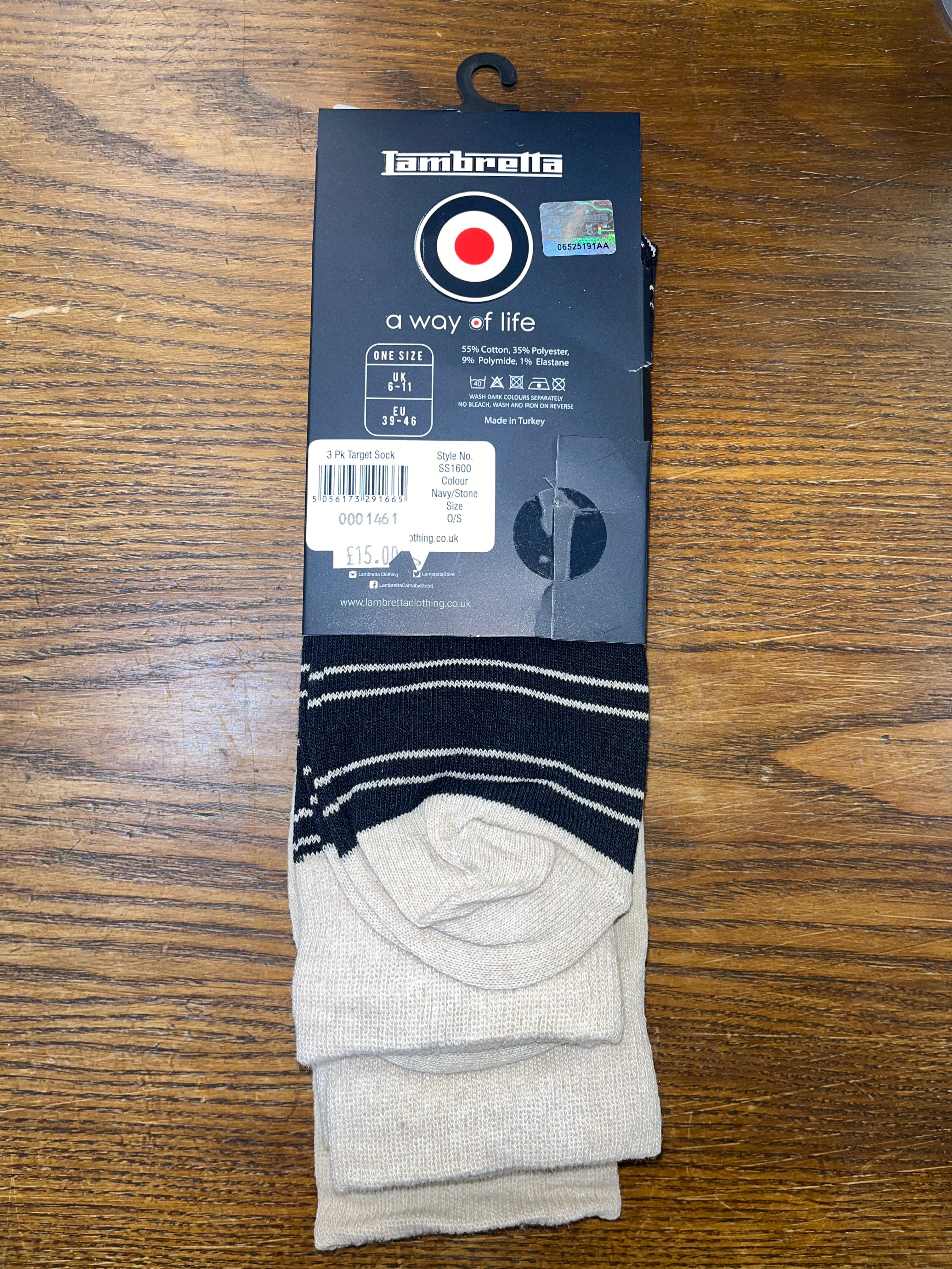 Lambretta 3 Pack Paisley Target Socks Navy/Stone -1461 - Image 4