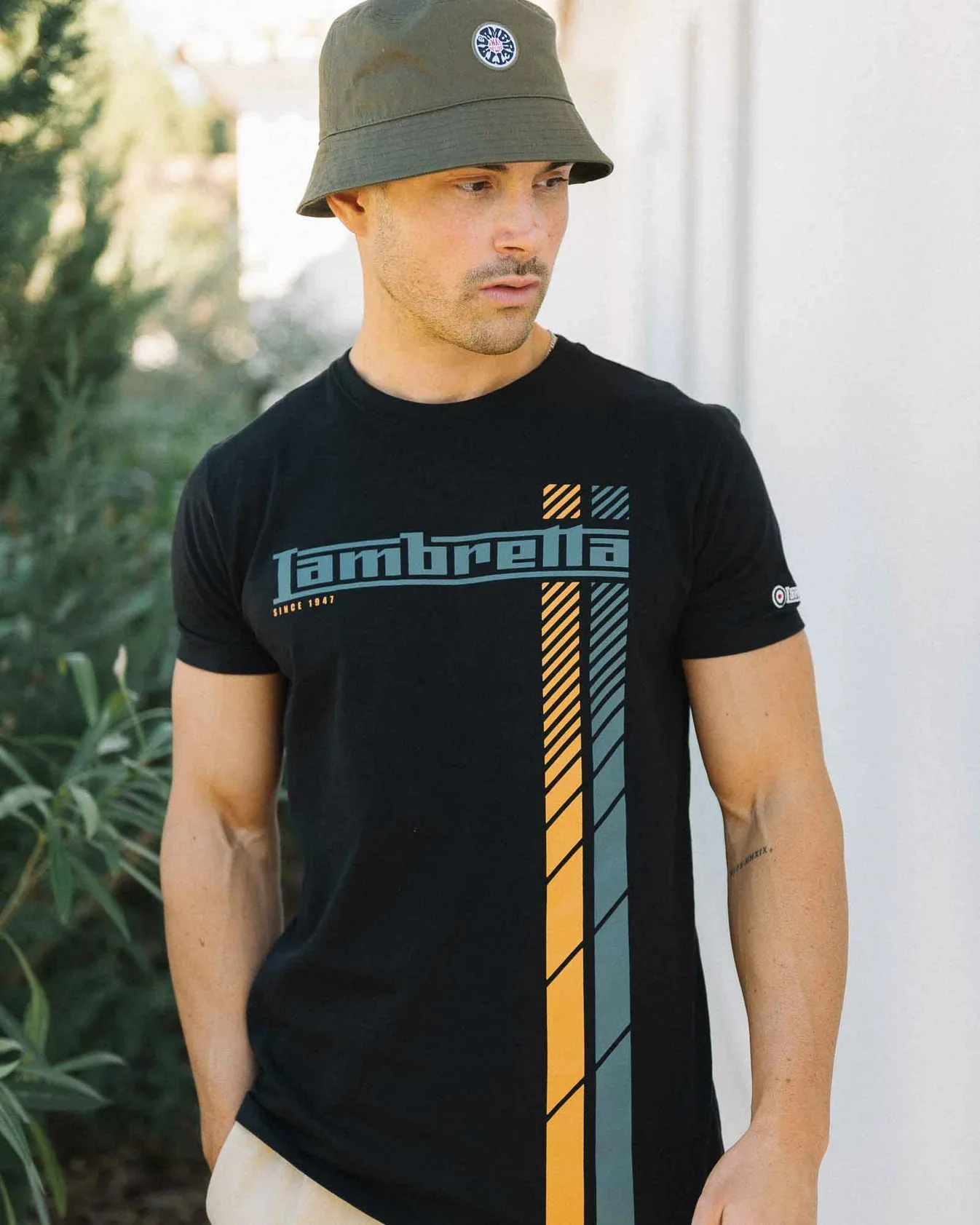 Lambretta Fade Racing Stripe Tee Black - 291