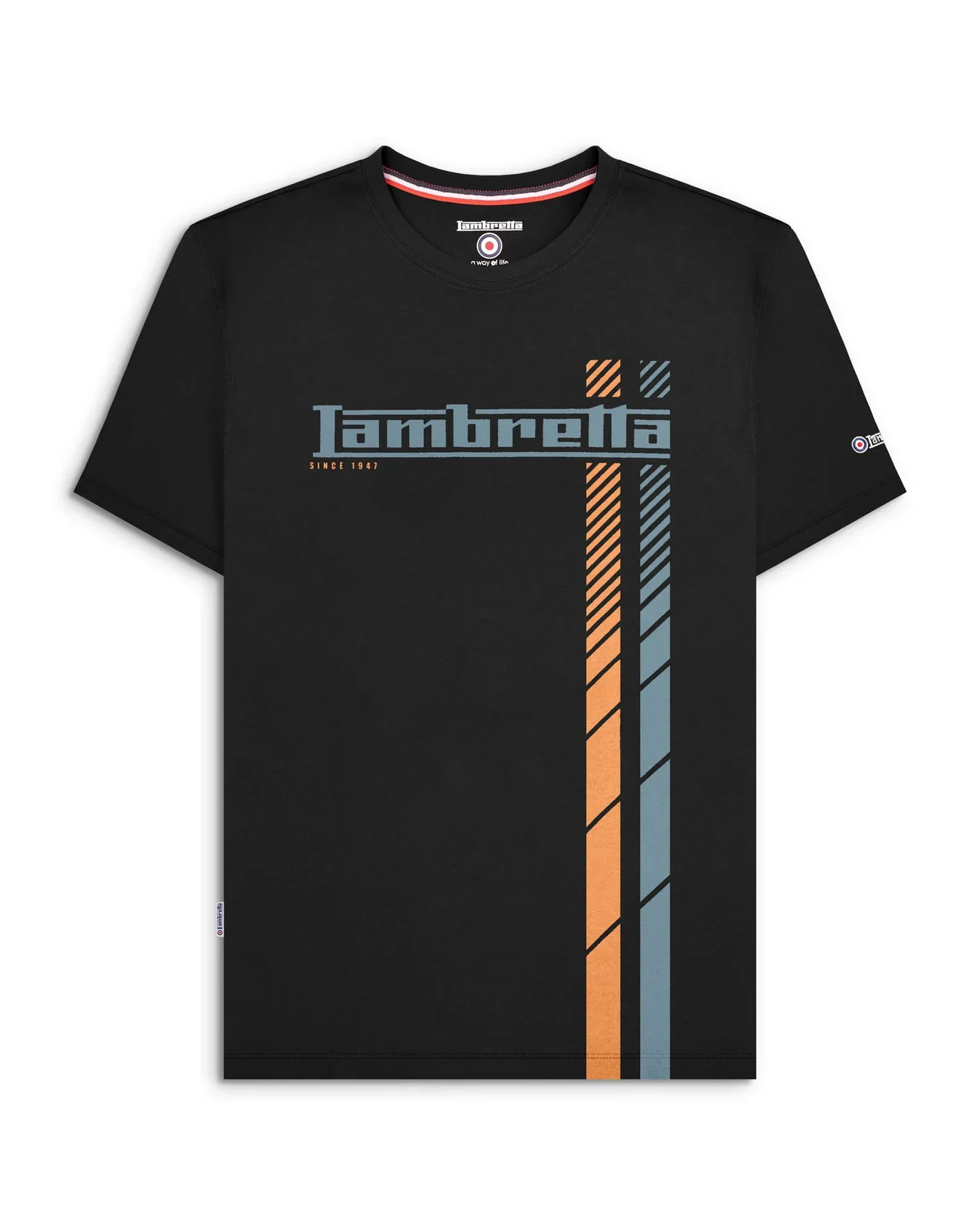 Lambretta Fade Racing Stripe Tee Black - 291 - Image 2