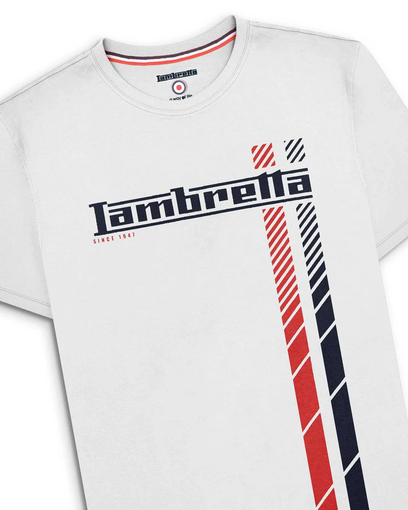 Lambretta Fade Racing Stripe Tee White - 264 - Image 3