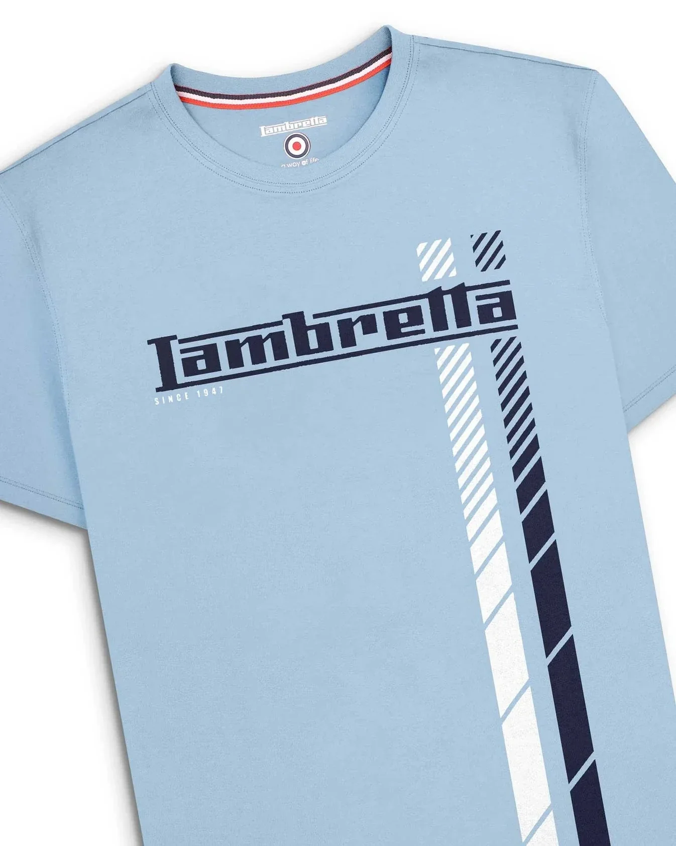 Lambretta Fade Racing Stripe Tee Sky Blue - 170 - Image 3