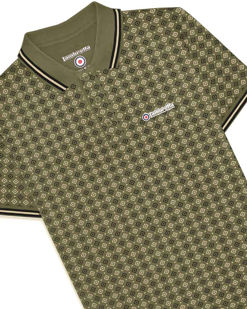 Lambretta Geo AOP Polo Khaki - 168 - Image 4