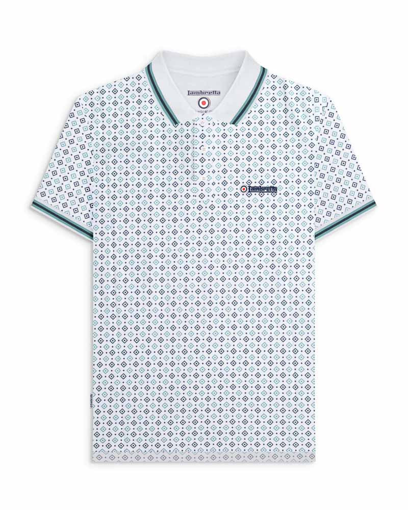 Lambretta GEO AOP Polo White Navy/Smoke Blue - 169 - Image 2