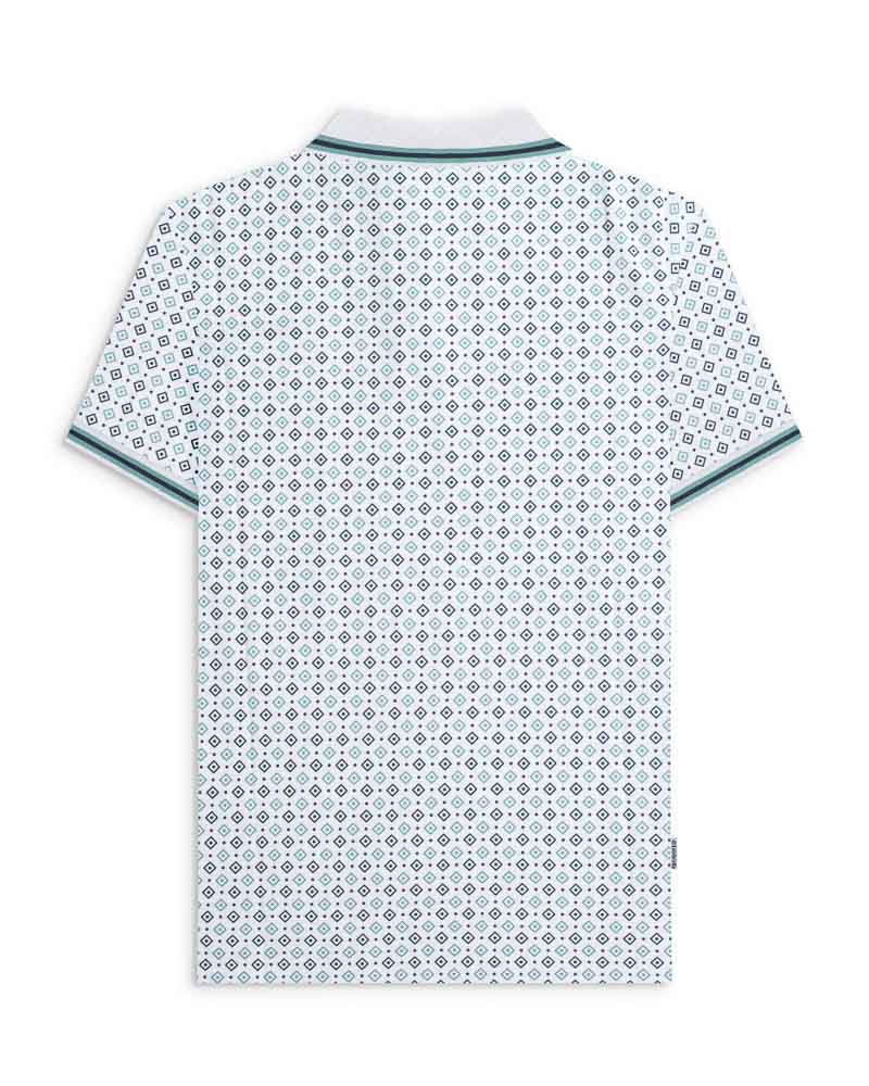 Lambretta GEO AOP Polo White Navy/Smoke Blue - 169 - Image 3
